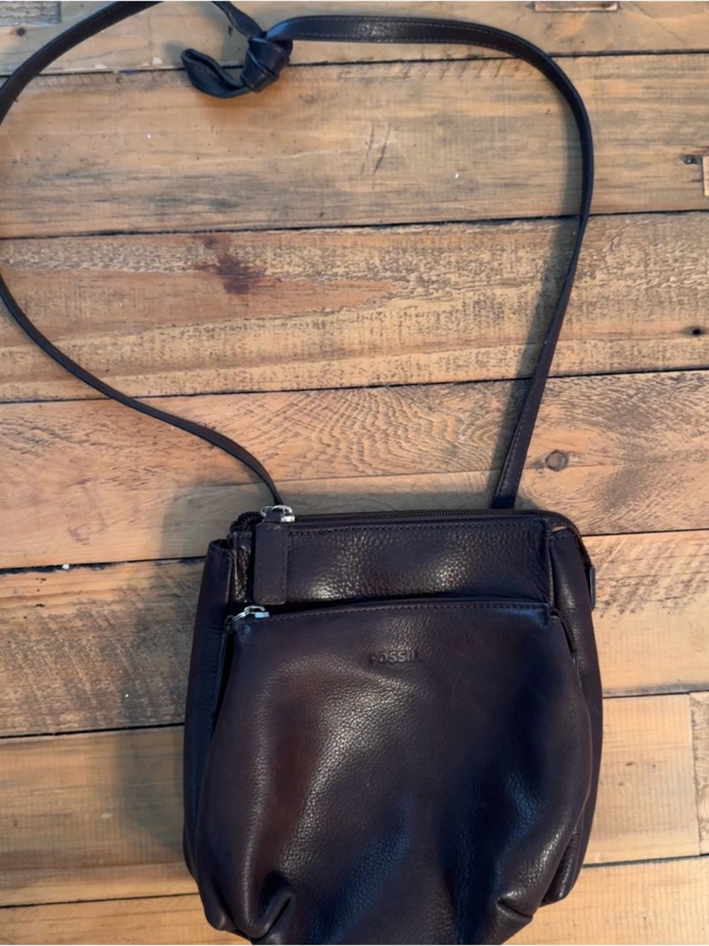 Fossil Dark Brown Leather Messenger Crossbody Bag